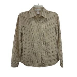 Ballinger Gold Dressy Button Up Blouse Women’s Small Beige Linen Golden Eyelet